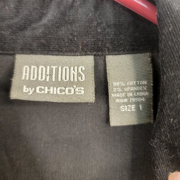 Chicos Additions Black Corduroy Jacket Size 1 Medium Snap Button Women Outerwear - Picture 2 of 8